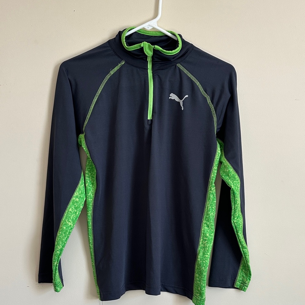 Puma Black and Neon Green Quarter Zip Top Boys Large